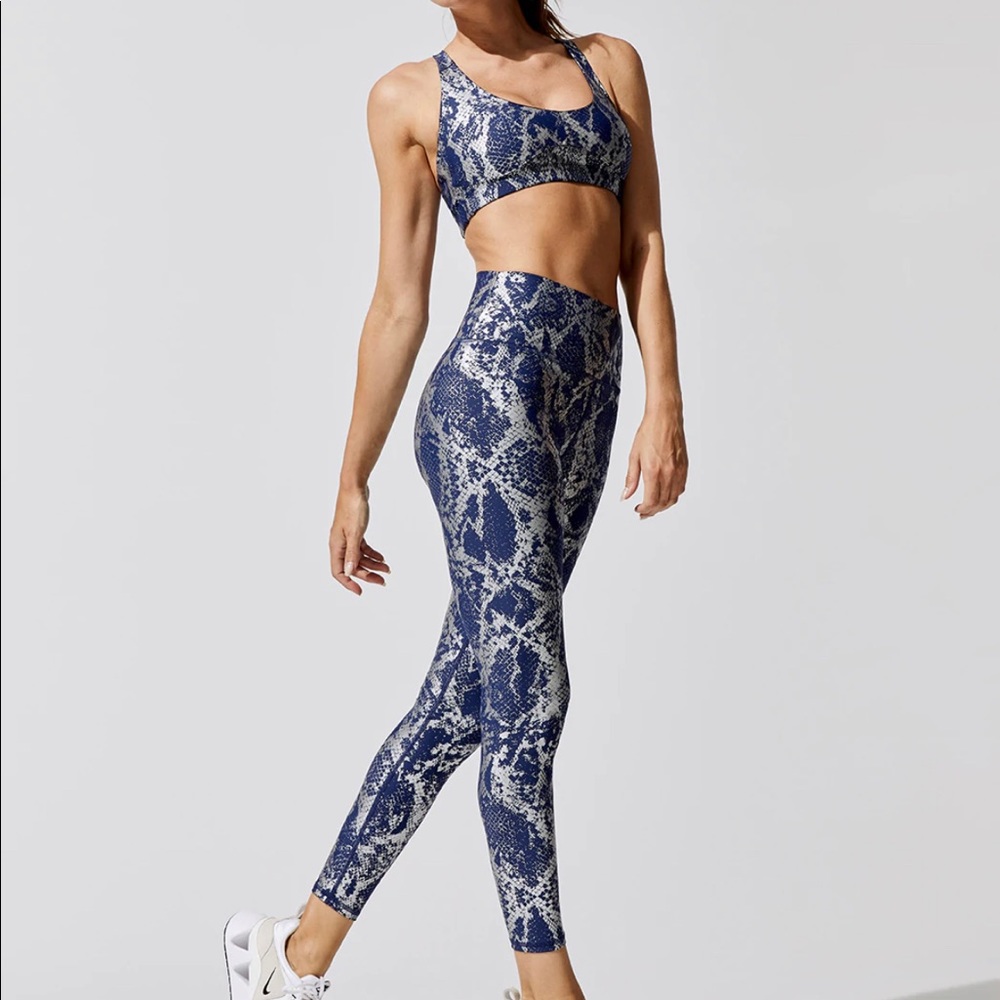 Carbon38 Navy Metallic Snake leggings small
